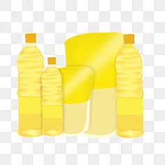 three plastic bottles with yellow liquid on them