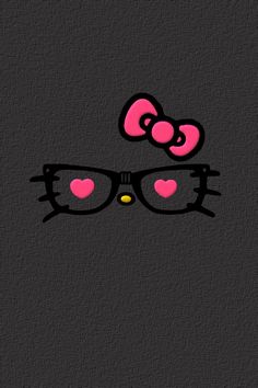 hello kitty glasses with pink hearts on the side and black cat's head in the middle