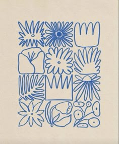 an image of blue flowers and leaves on a white paper with the words,'i love