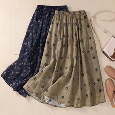 Olivia Mark - Floral Print Midi Skirt with Elastic Waist, Casual Style, Pockets, High Waist Design Green Formal Dresses, Floral Print Midi Skirt, Pleated Long Skirt, Elegant Embroidery, Skirts Midi High Waisted, Beach Skirt, Womens Pencil Skirts, Printed Midi Skirt, Floral Midi Skirt