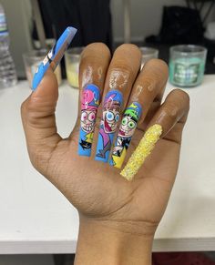 Cartoon Nail Designs, Nail Designs Bling, Cartoon Nail Art, Funky Nail Designs, Fairly Odd Parents, Odd Parents, Nail Salon Design, Gel Acrylic Nails, Anime Nails