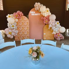 Boho 2 Birthday Party, Two Groovy Backdrop Diy, Diy Arches For Party, Two Groovy Birthday Table Decor, Arches For Birthday Party, Two Groovy Table Set Up, Groovy Birthday Balloon Arch, Centerpieces For Groovy Party, 70s Retro Birthday Party