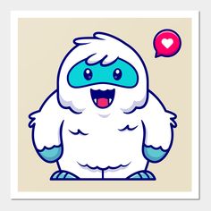 a white and blue cartoon character with an i love heart speech bubble above it's head