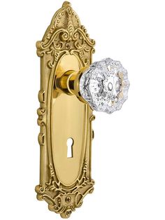 a golden door handle with a crystal knob