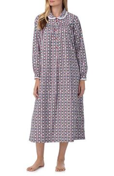 Level up your lounge game and go for ultimate comfort in this long nightgown that keeps it cozy in cotton flannel. 49" length (size Medium) Button half-placket Peter Pan collar Long sleeves Side-seam pockets 100% cotton Machine wash, tumble dry Imported Peter Pan Collar, Sleepwear Women, Cotton Flannel, Night Gown, Ballet, Nordstrom, White, Long Sleeve