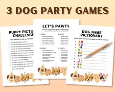 the puppy pet challenge printable game is shown on top of two sheets with an image of