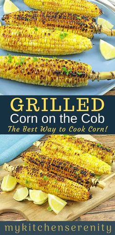 grilled corn on the cob with lemon wedges