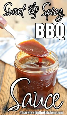 sweet and spicy bbq sauce in a jar with spoon