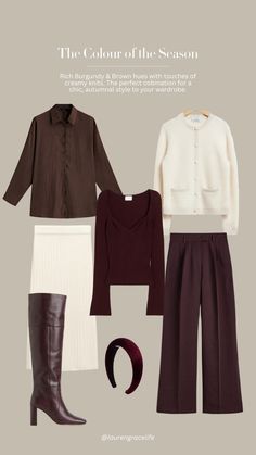 Autumn Formal Outfit, Chocolate Brown Boots Outfit, Brown And Red Outfit, Red And Brown Outfit, Chocolate Brown Outfit, Wonder Wardrobe, Apple Body Shape Outfits, Classic Dressing, Brown Boots Outfit