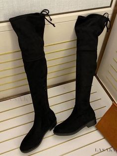 Lasaky - Premium Black Suede Womens Thigh High Boots - Elegant and Comfortable Flat Over The Knee Boots Womens Thigh High Boots, Flat Riding Boots, Black Flat Boots, Thigh High Boots Flat, Knee High Boots Flat, Black Thigh High Boots, Black Suede Flats, Black Thigh High, Suede Boots Knee High