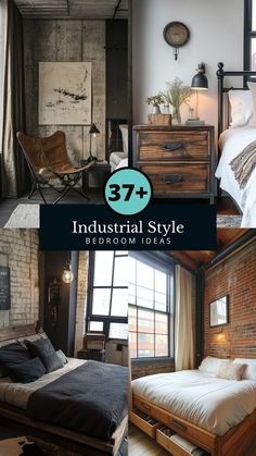 industrial style bedroom decor ideas with brick walls and wooden furniture in the room, including a bed