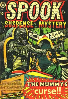 the cover to spook suspense mystery, with an image of two men in armor