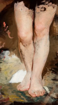 a painting of a person's bare legs and feet