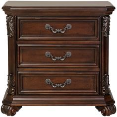 Messina Estates 3 Drawer Nightstand - QK1044587_LIBF_PRI_OL Bedside Table Styling, Tommy Bahama Home, Bachelors Chest, 3 Drawer Nightstand, Gold Tips, Liberty Furniture, Acanthus Leaf, Bedroom Night Stands, Drawer Nightstand