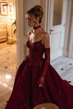 Dark Colour Wedding Dress, Dark Red Royal Dress, Deep Burgundy Prom Dress, Deep Red Dress Prom, Prom Dress Red Sparkly, Burgundy Princess Dress, Red Event Dress, Burgundy Ball Dress, Red Burgundy Prom Dress