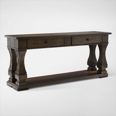 a wooden console table with two drawers