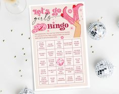 a pink party game with disco balls and confetti