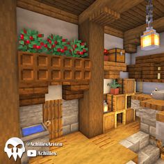 the interior of a minecraft house with wood floors and walls, decorated in christmas decorations