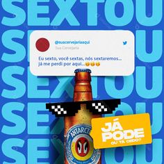 a bottle of beer with a sign that says sextou on it