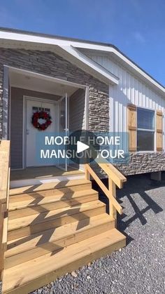 a house with steps leading up to it and the words moffil home mansion tour written in front