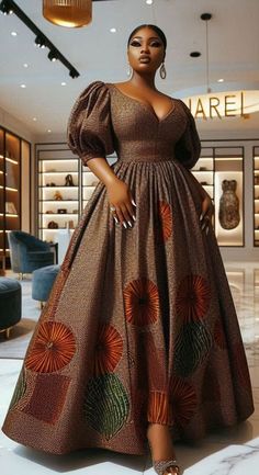 Image from Chick by Jarel African Attire Dresses, Modest Dresses Fashion, Traditional African Clothing, Long African Dresses, Ankara Dress Styles, Chic Dress Classy