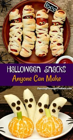 halloween snacks with oranges and marshmallows on them