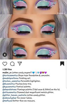 Rainbow Mermaid Makeup, Rainbow Unicorn Makeup Halloween, Mermaid Make Up Ideas, Mermaid Makeup Looks Eyeshadows, Ice Cream Make Up, Candyland Makeup Ideas, Mermaid Eyeshadow Looks, Kids Mermaid Makeup, Creative Eye Makeup Design