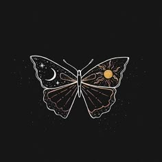 a butterfly with stars and moon on it's wings