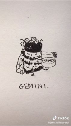 an ink drawing of a gemini holding a bowl