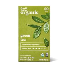 green tea from good and gather organic, with leaves on the front in an envelope