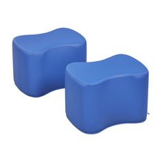 two blue stools sitting next to each other