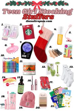 the christmas stocking stuff list is full of gifts and other holiday items, including stockings,