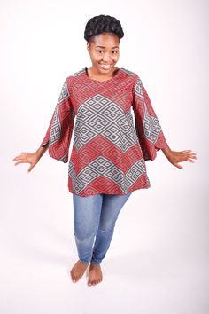 Ankara blouse Wide sleeves Casual Long Sleeve Tops With Set-in Sleeves, Casual Long Sleeve Blouse With Set-in Sleeves, Red Blouse With Blouson Long Sleeves, Red Long Sleeve Blouse With Blouson Sleeves, Red Tunic Tops For Fall, Red Fall Tunic Top, Multicolor Padded V-neck Top, Chic Long Sleeve Tops With Set-in Sleeves, Stretch Blouse With Blouson Long Sleeves