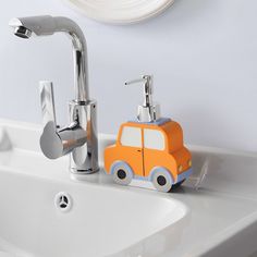 Tiny Dreamers Orange Car Soap Dispenser, 5" Car Soap, Themed Bathroom, Orange Car, Brush Teeth Kids, Birthday Coupons, Children's Bedrooms, Boys Bathroom, Orange Material, Toddler Room