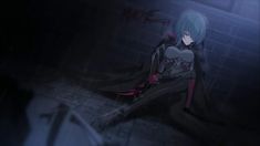 an anime character sitting in the dark