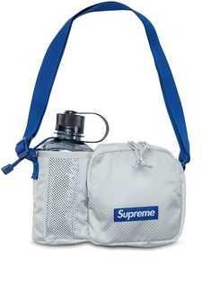 box logo side bag from SUPREME featuring light grey, signature box logo, mesh panelling, top zip fastening and adjustable shoulder strap. | Supreme Box Logo Side Bag Supreme Box Logo, Supreme Bag, Side Bag, Planet People, Chanel 2, Box Logo, Side Bags, Demi Fine Jewelry, Waist Bag