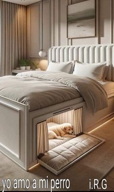 there is a bed with a dog in it