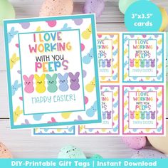 printable easter cards with the words i love working with you pees on them