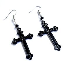 Unleash your inner warrior with our Knights Templar Commandery Earrings! Featuring a sleek black cross pendant, these earrings are the perfect accessory for any knight in training. Show off your loyalty and strength with this bold piece.We ship worldwide to 185 countries! Please allow 1-2 business weeks for your order to arrive. Nickel-free Black Punk Jewelry, Black Nickel-free Punk Jewelry, Black Cross Metal Earrings, Black Metal Cross Earrings, Gothic Black Single Earring, Black Metal Cross Jewelry, Gothic Black Drop Earrings, Edgy Black Adjustable Earrings, Black Metal Cross Pendant Jewelry