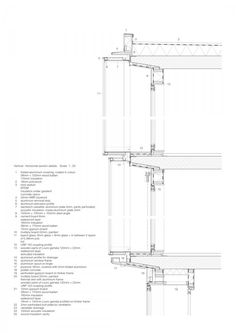 an architectural drawing of the corner section of a building, with details in black and white