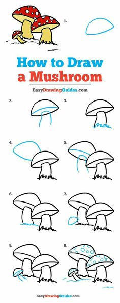 how to draw a mushroom step by step instructions for children and adults, with pictures on the