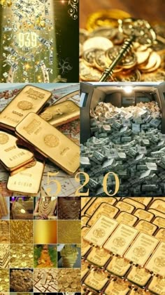 the collage shows many different types of gold and silver bars in various stages of development