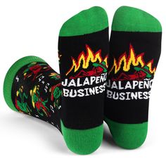 PRICES MAY VARY. SOCKS THAT SPEAK FROM THE SOLE: Jalapeño Business socks (one pair) ONE SIZE FITS MOST: Men US size 6-13 feet, Women US size 7 and up HOT GIFT IDEA: Anyone with a playful personality will get a kick out of these colorful jalapeño socks. Looking to spice things up with a partner? Consider gifting them a pair of these funny socks! LUXURIOUS COMFORT: Get fired up in comfort with these zesty cotton blend socks that will feel like a fiesta for your feet SUPERIOR QUALITY: These may be Funny Socks For Men, Golf Socks, Spice It Up, Green Pepper, Hot Gifts, Gifts For Sports Fans, Getting Fired, Socks For Men, Funny Socks