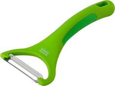 a green handled razor on a white background