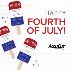 three popsicles with the words happy fourth of july on them