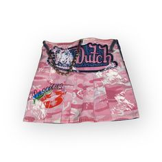 Vintage: Von Dutch Kustommade Motorcycle Denim Skirt In Hand Paint Size 6x Msrp $250 Brand New Without Tags Impossible To Find Adorable Custom Made Denim Skirt From Vintage Sensation Von Dutch Has All Kinds Of Good Karma Happening: Roses Motorcycle Chinese Lettering Motorcycle Chain Camo Print Patch Denim In The Front... Camo Party In The Back A Piece Of Fashion Iconography Fabrication: Denim Made In Usa Trendy Pink Denim Skirt, Fitted Denim Skirt In Pink, Pink Fitted Denim Skirt, Fitted Pink Denim Skirt, Von Dutch Outfit, Custom Skirts, Y2k Von Dutch, Y2k Graphics, Chinese Lettering