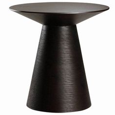 a black table with an unusual design on the top and bottom, sitting in front of a white background