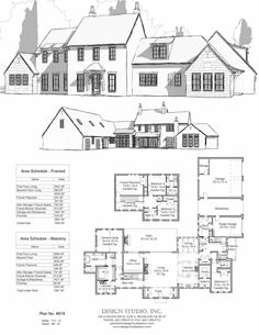 two story house plans with three floors and four windows, one floor plan is shown