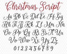 the christmas script font and numbers are handwritten in red ink on a white background