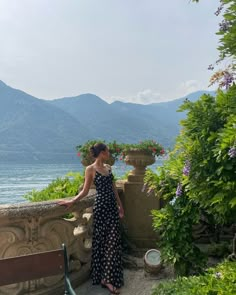 Villa del balbianello, Italy summer, polka dot dress, maxi summer dress, mountains, aesthetic, hair clip, rat and boa Summer In Italy Dresses, Italian Summer Wedding Dress, Villa Outfit, Italian Girl Aesthetic, Italian Fashion Style, Sum Dresses, Italian Dresses, Villa Del Balbianello, Baggy Jeans For Women